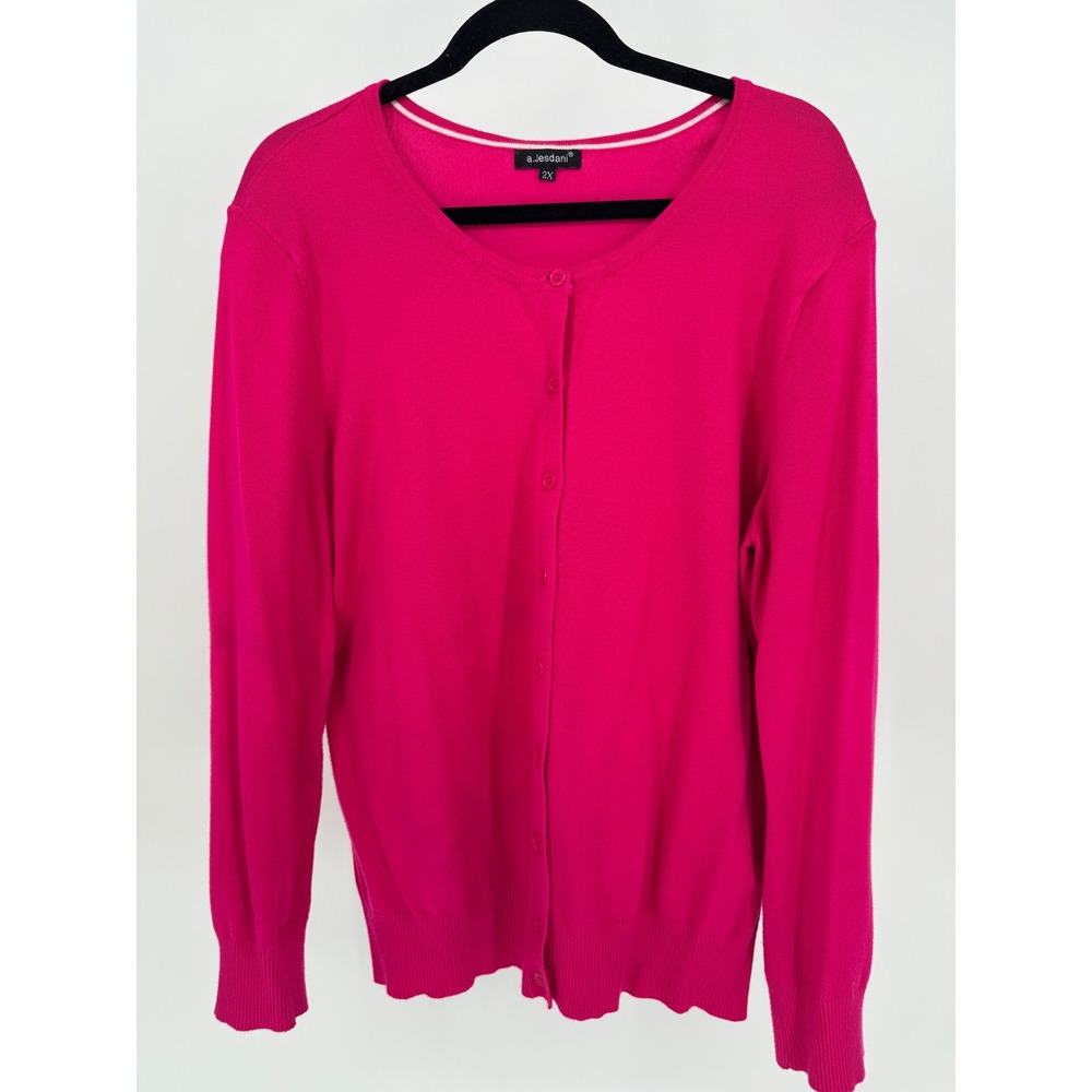 A Jesdani Women's 2X Pink Long‎ Sleeve Button Front Cardigan Sweater